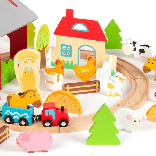 Wooden Toy Train Station Set With Tracks For Kids
